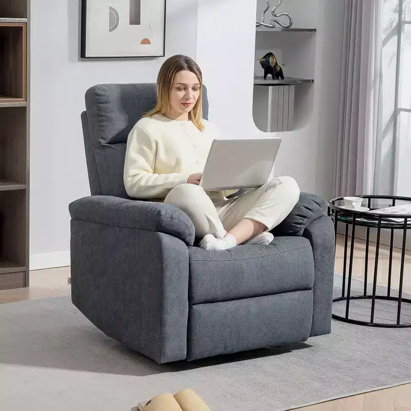 Fauteuil inclinable pivotant et berçant en tissu avec ressorts ensachés et repose-pieds