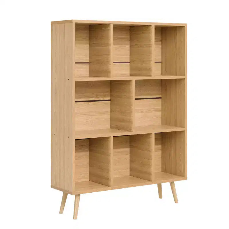 Bibliothèque en bois massif 3 étagères, 8 modules, 4 pieds en bois 80 cm
