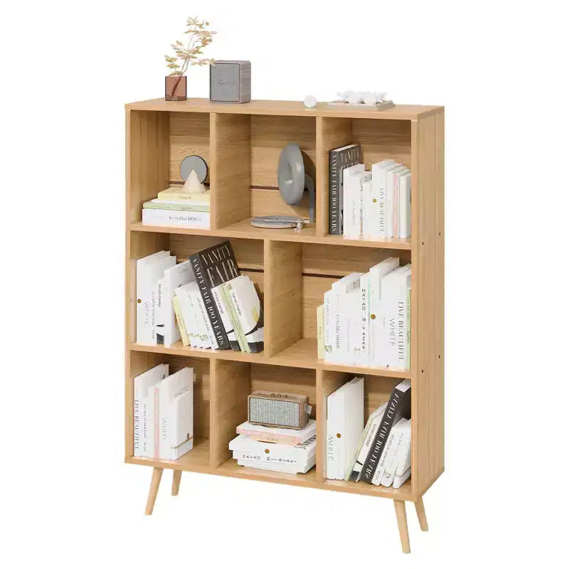 Bibliothèque en bois massif 3 étagères, 8 modules, 4 pieds en bois 80 cm