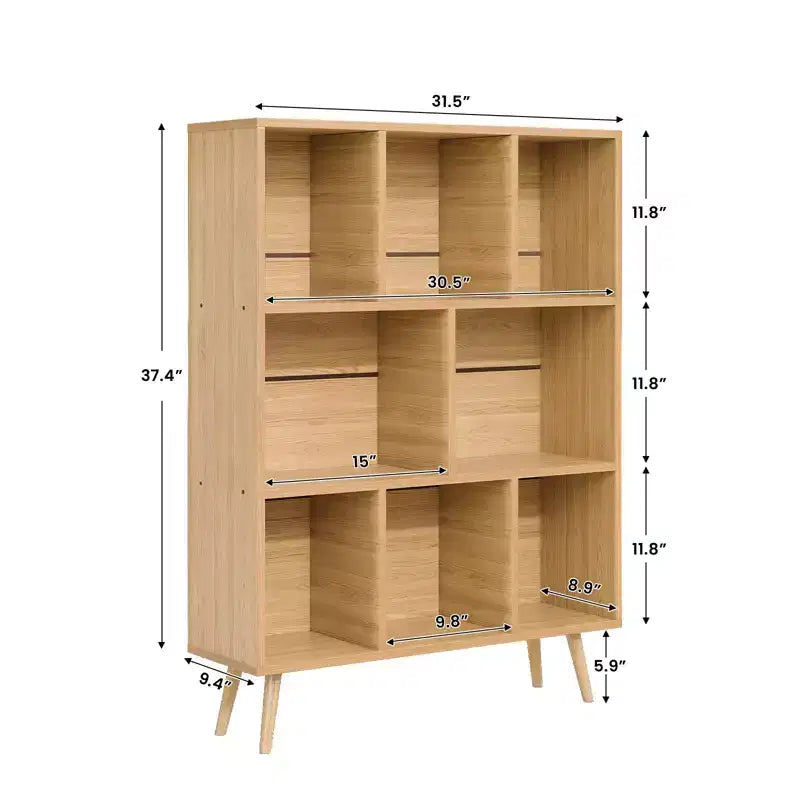 Bibliothèque en bois massif 3 étagères, 8 modules, 4 pieds en bois 80 cm