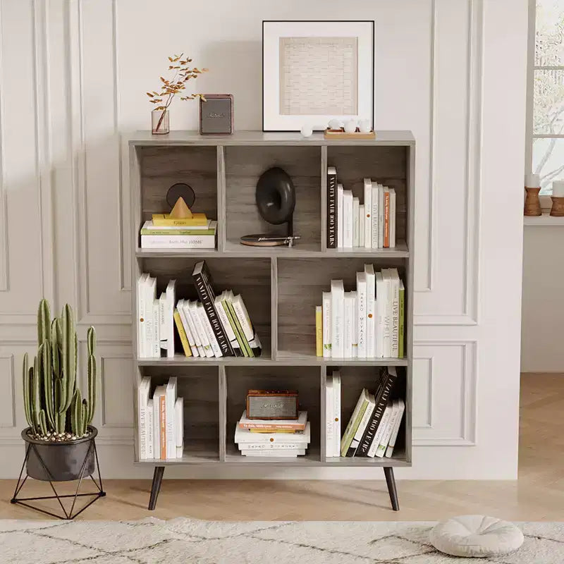 Bibliothèque en bois massif 3 étagères, 8 modules, 4 pieds en bois 80 cm