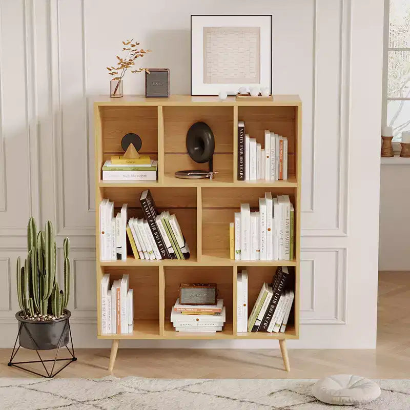 Bibliothèque en bois massif 3 étagères, 8 modules, 4 pieds en bois 80 cm
