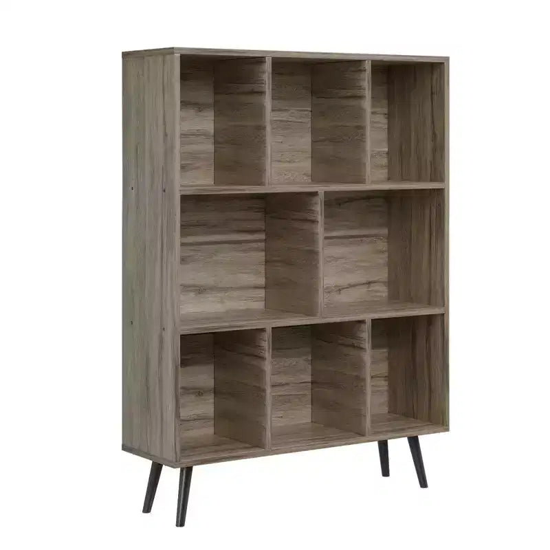 Bibliothèque en bois massif 3 étagères, 8 modules, 4 pieds en bois 80 cm