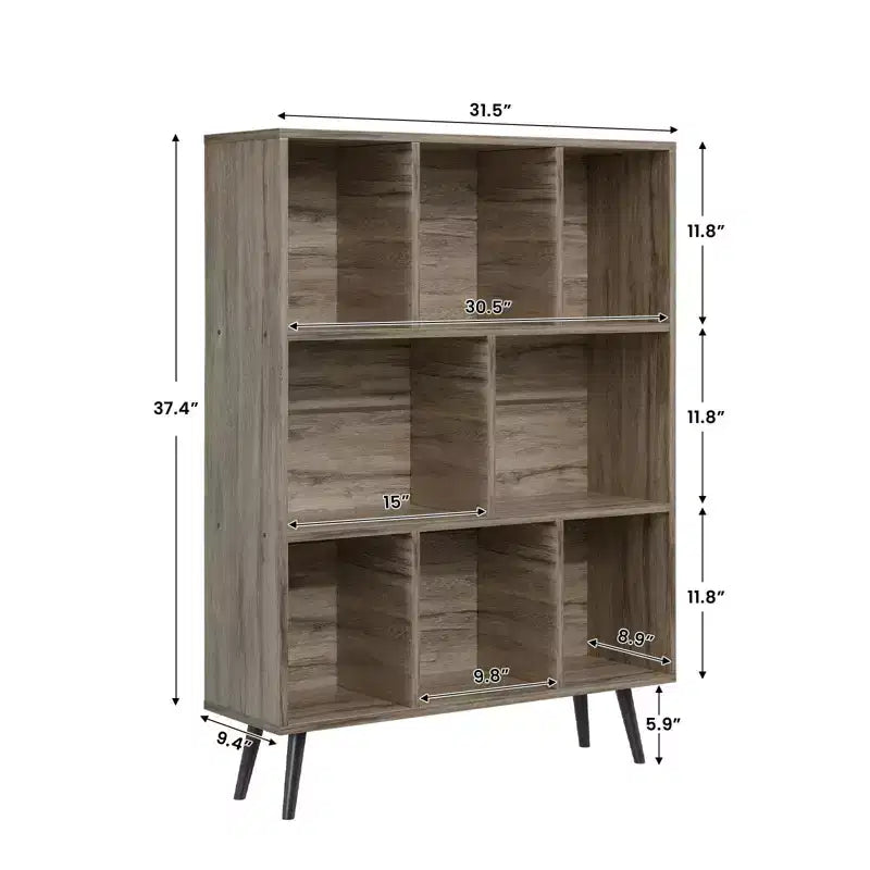 Bibliothèque en bois massif 3 étagères, 8 modules, 4 pieds en bois 80 cm