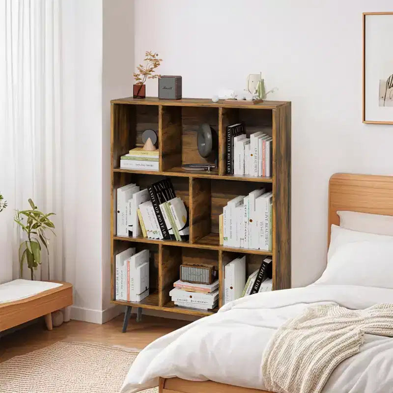 Bibliothèque en bois massif 3 étagères, 8 modules, 4 pieds en bois 80 cm