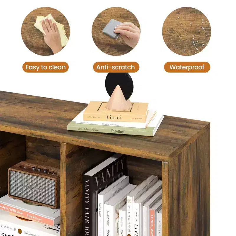 Bibliothèque en bois massif 3 étagères, 8 modules, 4 pieds en bois 80 cm