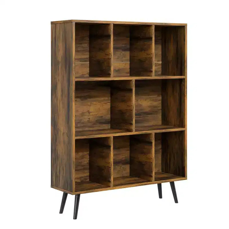 Bibliothèque en bois massif 3 étagères, 8 modules, 4 pieds en bois 80 cm