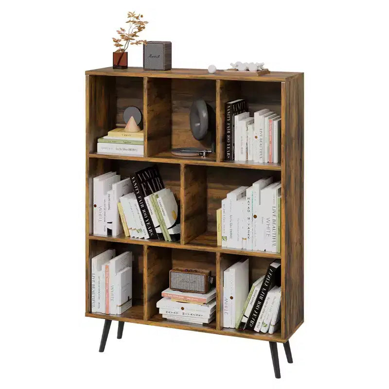 Bibliothèque en bois massif 3 étagères, 8 modules, 4 pieds en bois 80 cm
