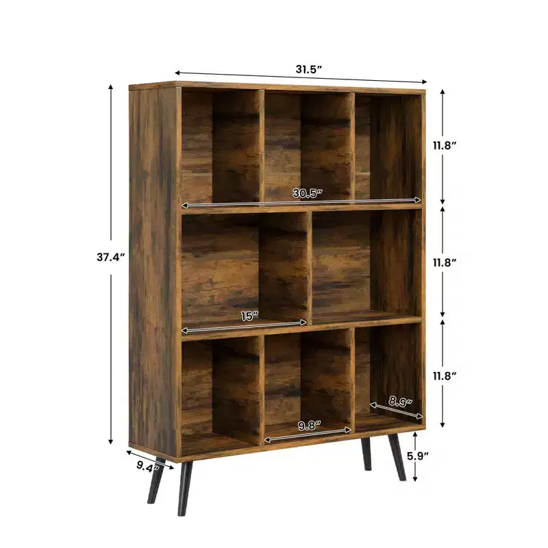 Bibliothèque en bois massif 3 étagères, 8 modules, 4 pieds en bois 80 cm