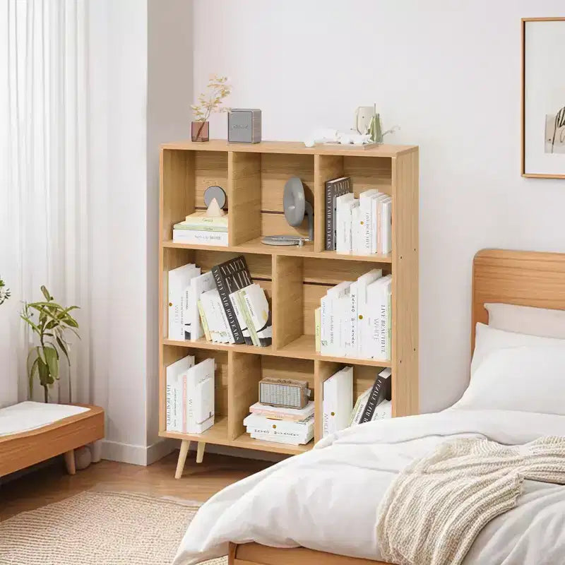 Bibliothèque en bois massif 3 étagères, 8 modules, 4 pieds en bois 80 cm