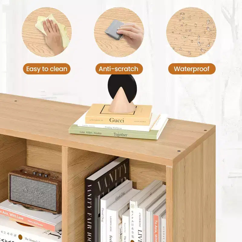 Bibliothèque en bois massif 3 étagères, 8 modules, 4 pieds en bois 80 cm