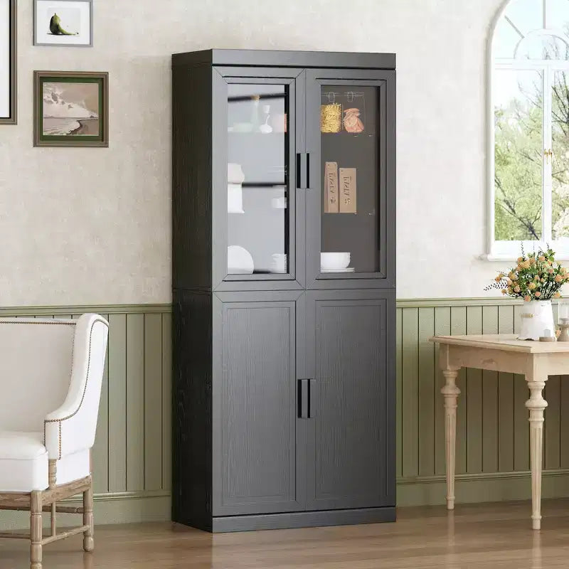 Grand meuble de rangement de garde-manger avec portes vitrées pour cuisine et salle à manger