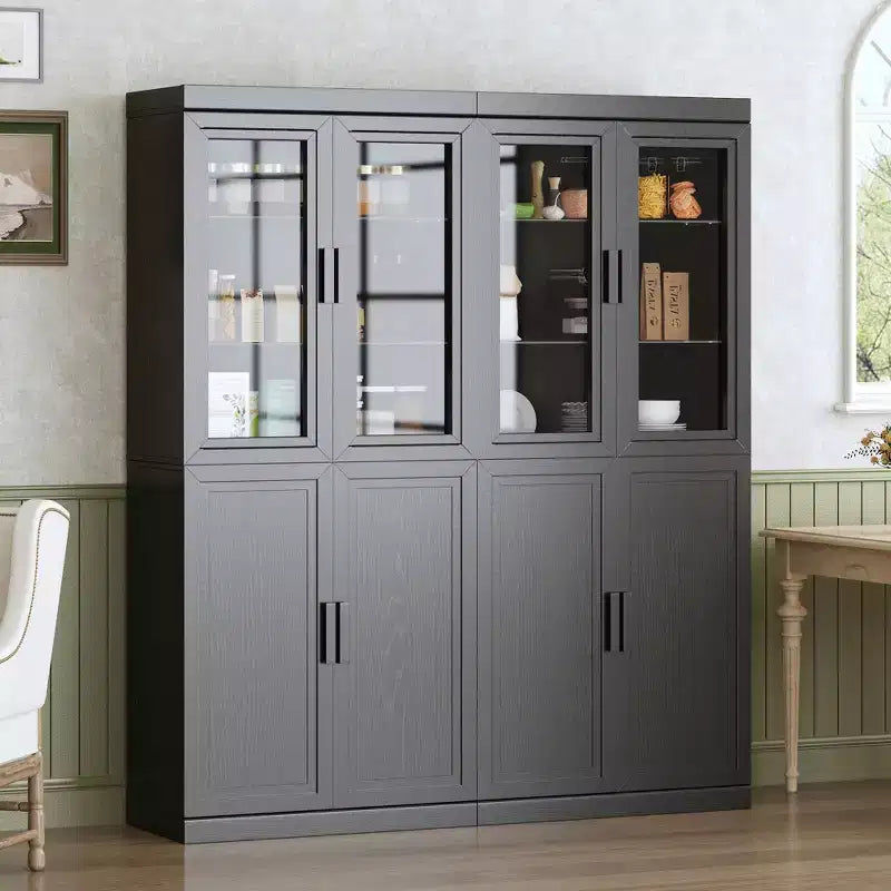 Grand meuble de rangement de garde-manger avec portes vitrées pour cuisine et salle à manger