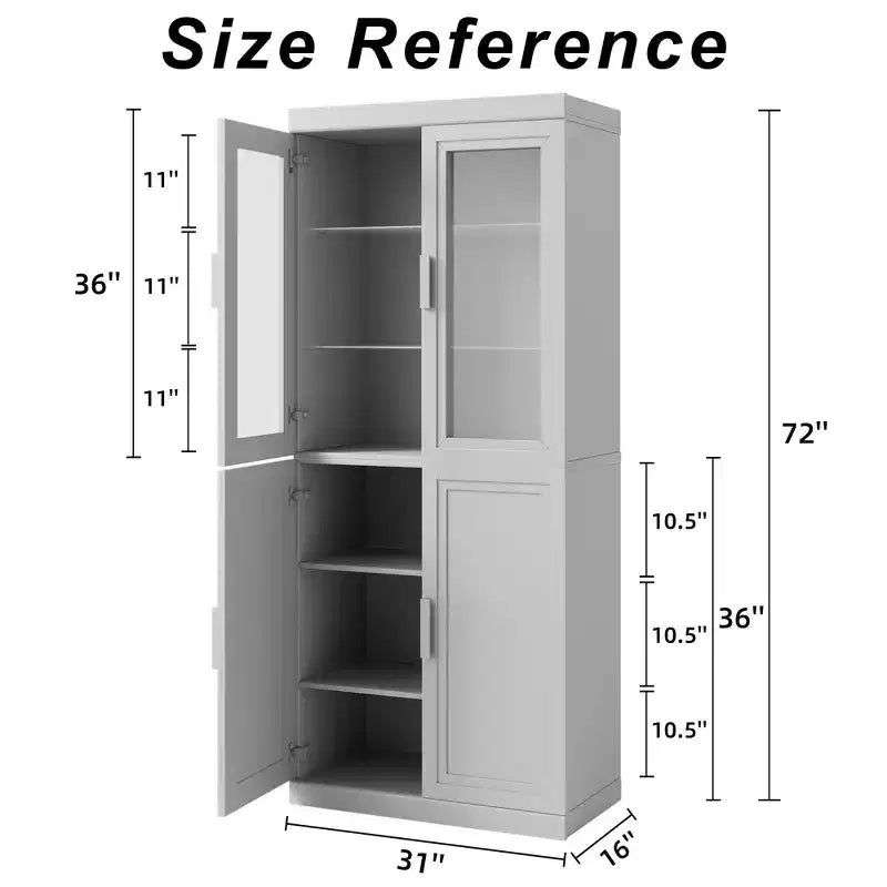 Grand meuble de rangement de garde-manger avec portes vitrées pour cuisine et salle à manger