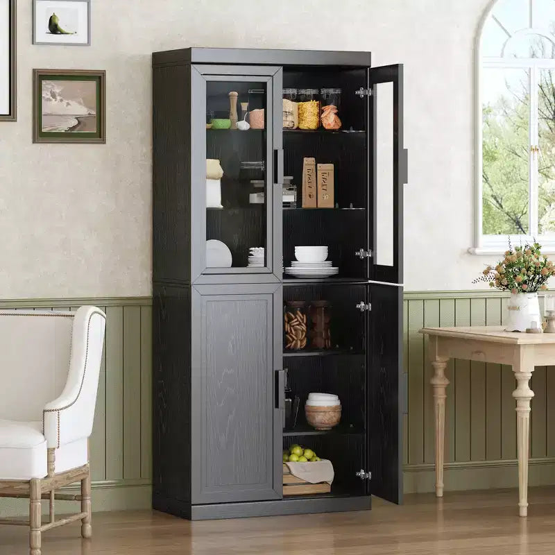Grand meuble de rangement de garde-manger avec portes vitrées pour cuisine et salle à manger