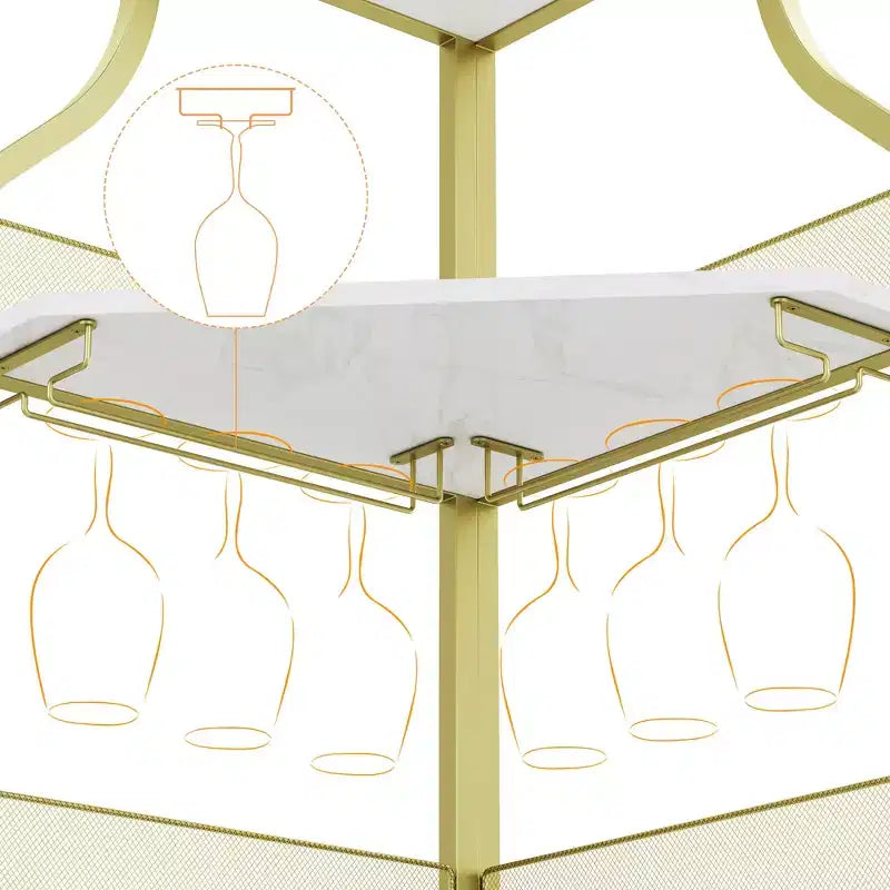 Meuble d'angle à vin à 5 niveaux avec porte-verres et porte grillagée