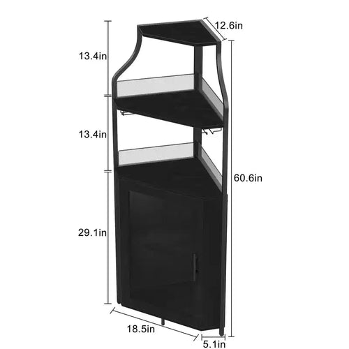 Meuble d'angle à vin à 5 niveaux avec porte-verres et porte grillagée