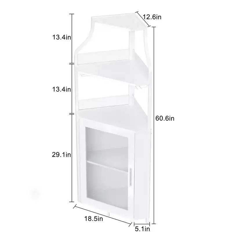 Meuble d'angle à vin à 5 niveaux avec porte-verres et porte grillagée
