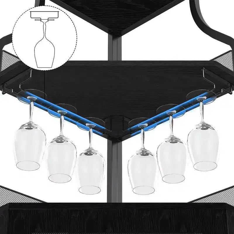 Meuble d'angle à vin à 5 niveaux avec porte-verres et porte grillagée