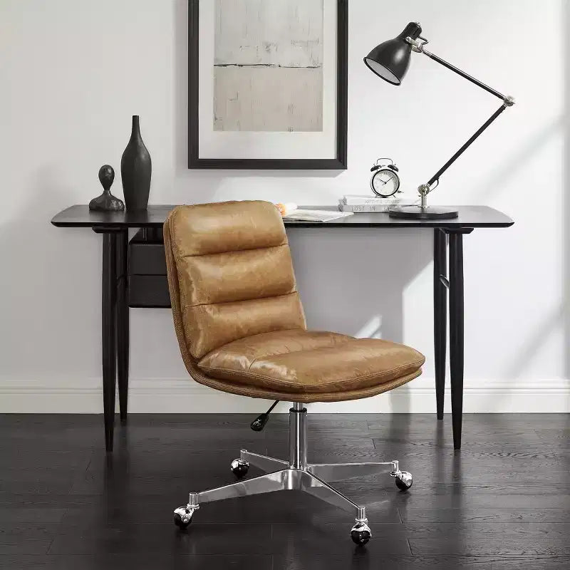 Chaise de bureau pivotante réglable en cuir véritable