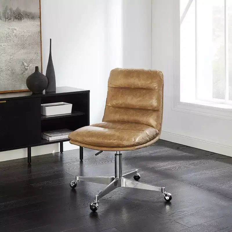 Chaise de bureau pivotante réglable en cuir véritable
