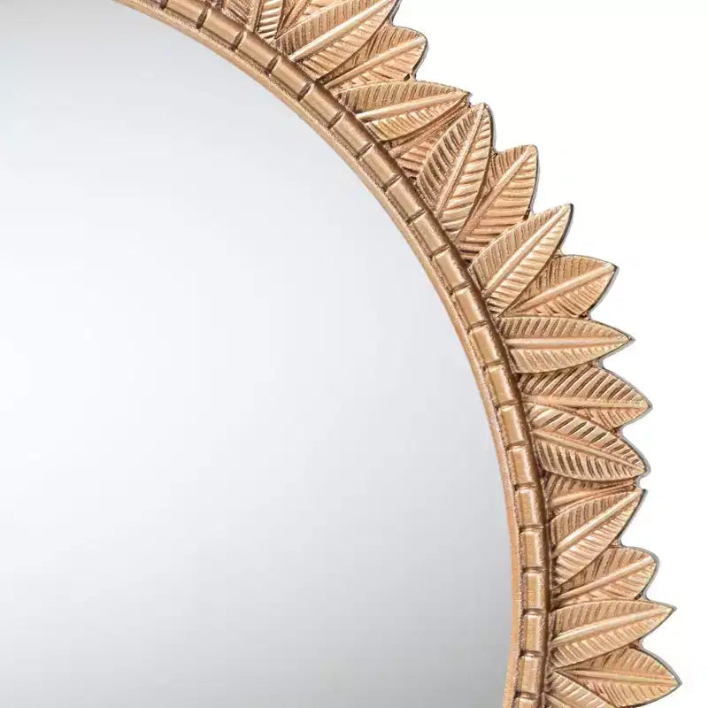 Miroir mural rond en bois avec bordure sculptée de feuilles, or antique