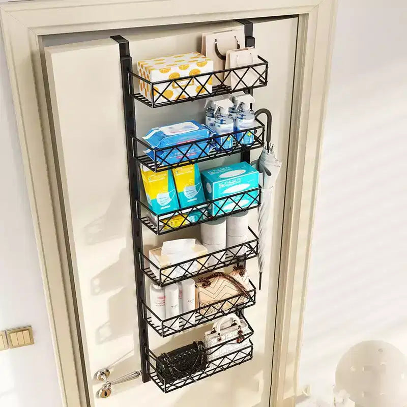 Étagère de rangement de garde-manger à 6 niveaux en acier au carbone à suspendre à la porte, noir