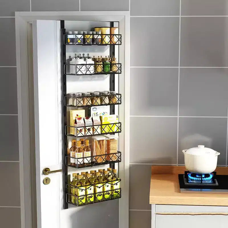 Étagère de rangement de garde-manger à 6 niveaux en acier au carbone à suspendre à la porte, noir