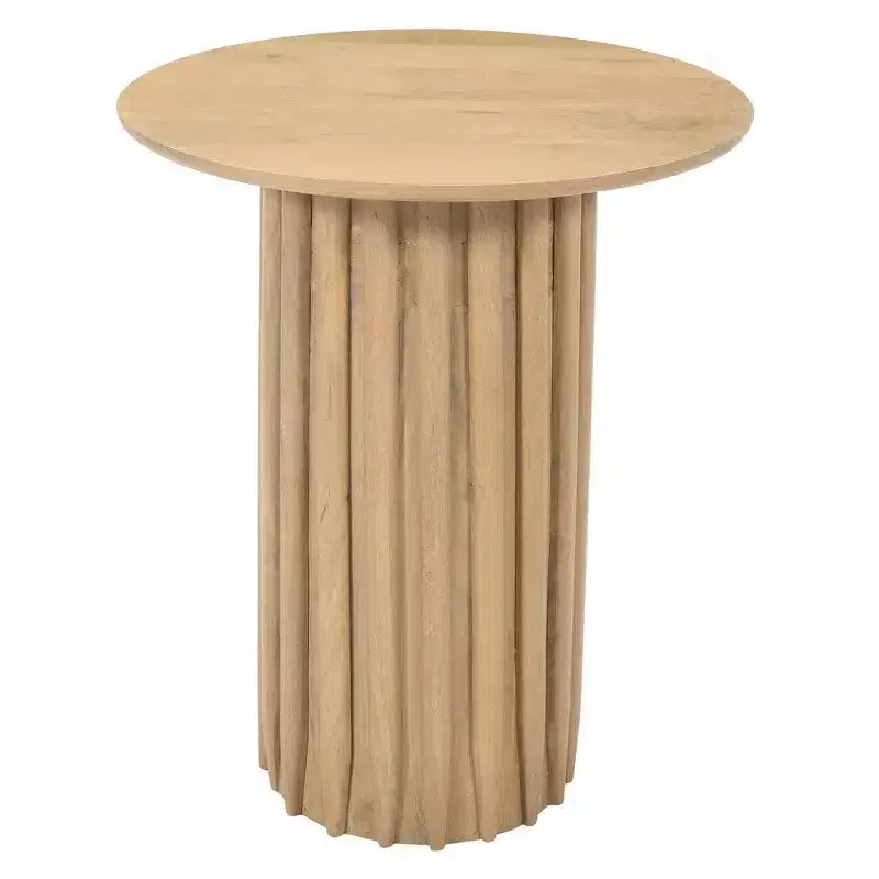 Bout de canapé rond en bois de manguier avec base cannelée 50 cm