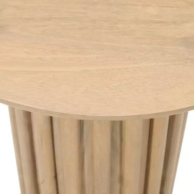 Bout de canapé rond en bois de manguier avec base cannelée 50 cm