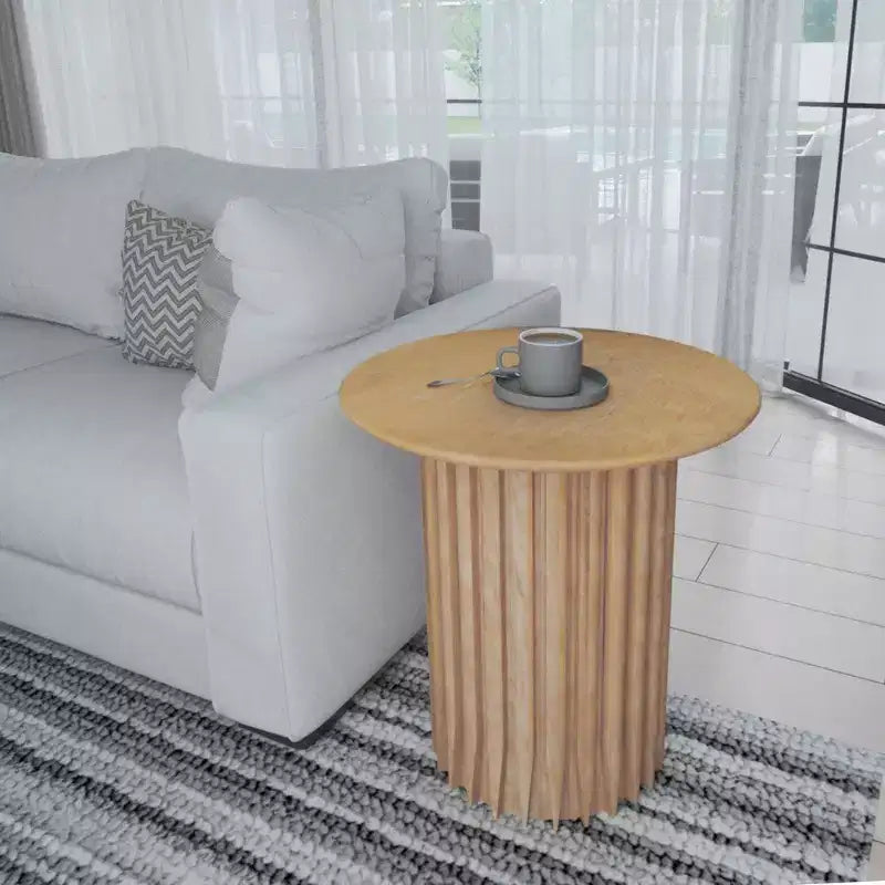 Bout de canapé rond en bois de manguier avec base cannelée 50 cm