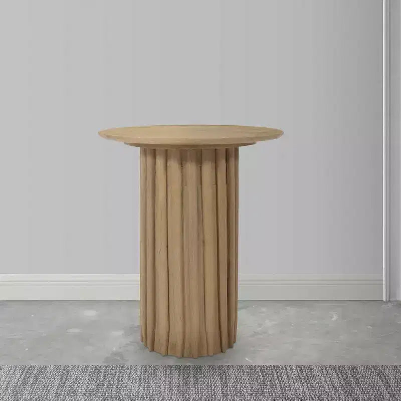 Bout de canapé rond en bois de manguier avec base cannelée 50 cm