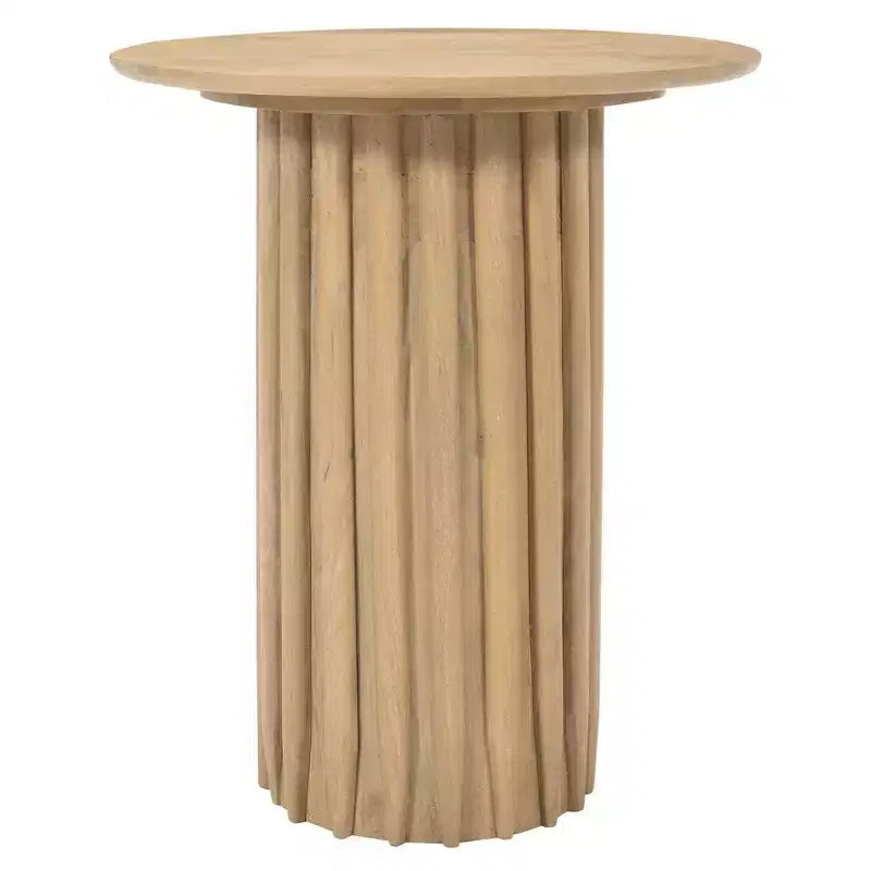 Bout de canapé rond en bois de manguier avec base cannelée 50 cm