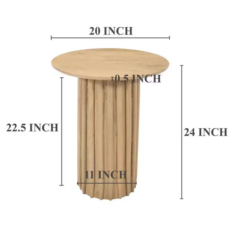 Bout de canapé rond en bois de manguier avec base cannelée 50 cm