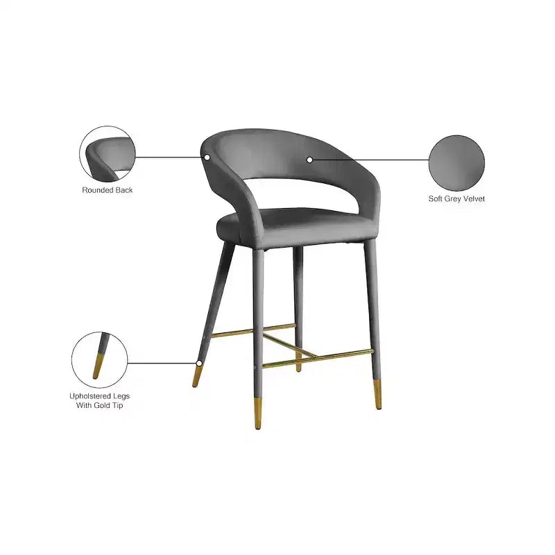Tabouret d'appoint rembourré en velours, Gris