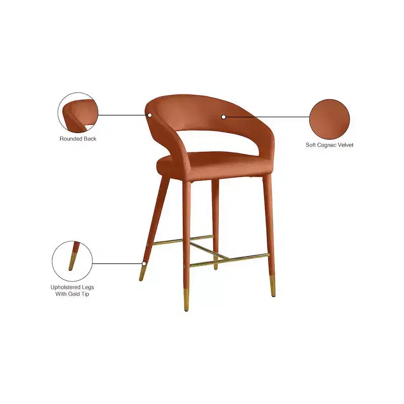 Tabouret d'appoint rembourré en velours, Cognac