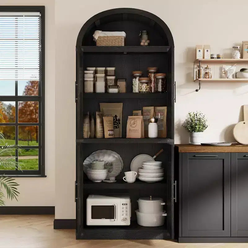 Étagère arquée en MDF avec 4 portes et étagère ouverte 183 cm