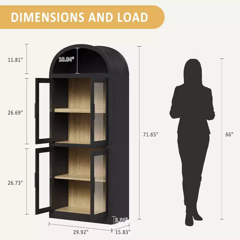 Étagère arquée en MDF avec 4 portes et étagère ouverte 183 cm