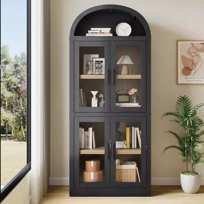 Étagère arquée en MDF avec 4 portes et étagère ouverte 183 cm