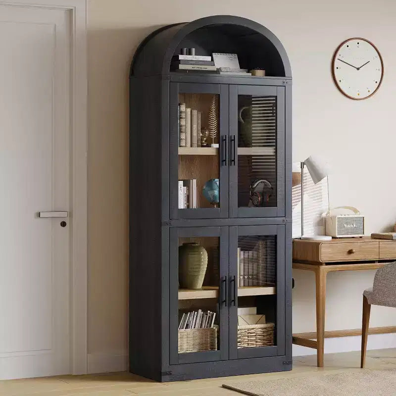 Étagère arquée en MDF avec 4 portes et étagère ouverte 183 cm