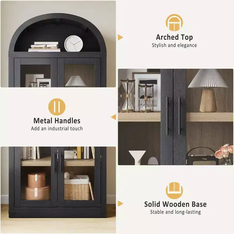 Étagère arquée en MDF avec 4 portes et étagère ouverte 183 cm