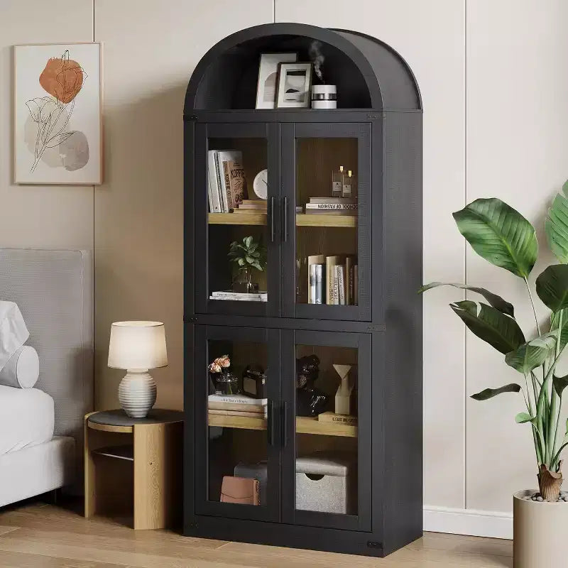 Étagère arquée en MDF avec 4 portes et étagère ouverte 183 cm
