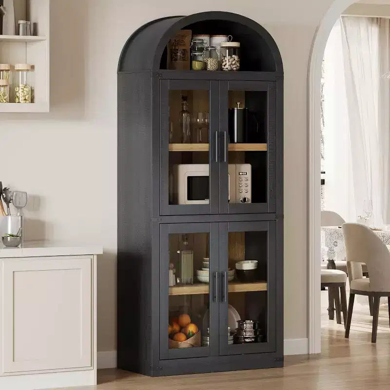 Étagère arquée en MDF avec 4 portes et étagère ouverte 183 cm