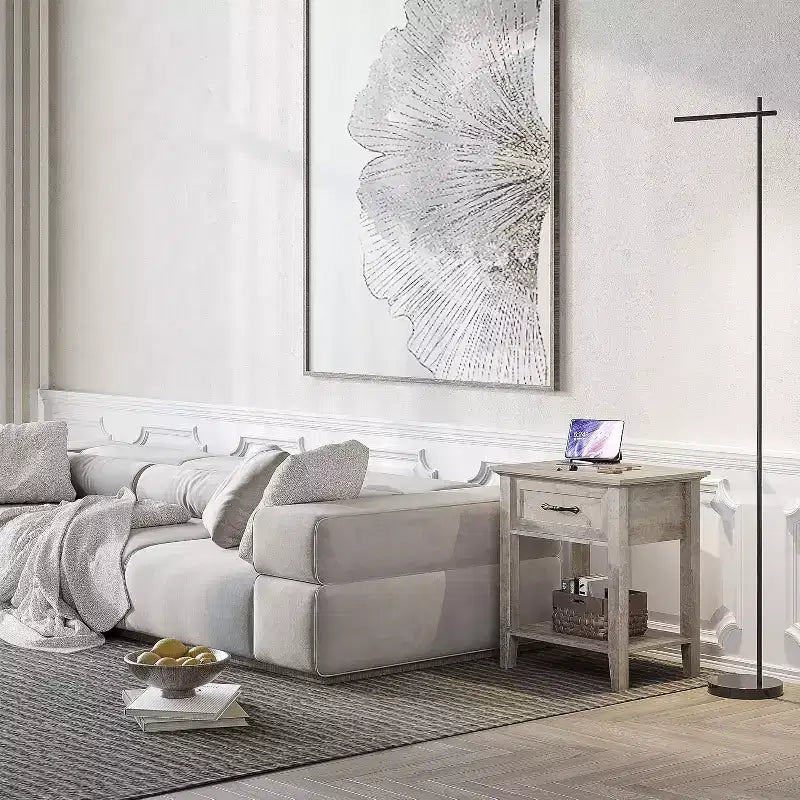Cadre de lit plateforme en métal avec tête de lit et station de recharge