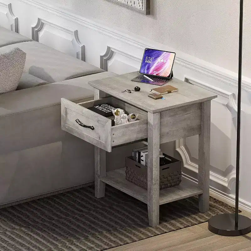 Cadre de lit plateforme en métal avec tête de lit et station de recharge