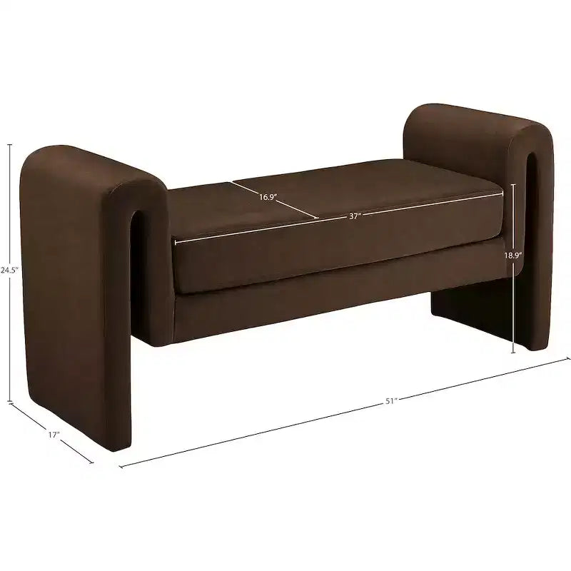 Banc rembourré en bois et tissu bouclé 77,5 po