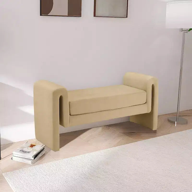 Banc rembourré en bois et tissu bouclé 77,5 po