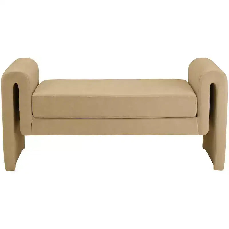 Banc rembourré en bois et tissu bouclé 77,5 po