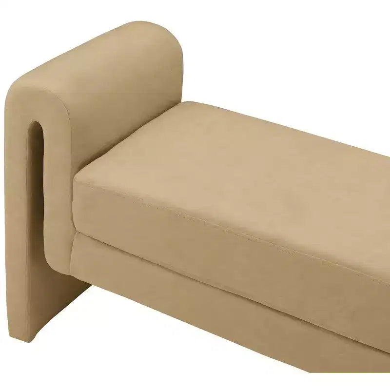 Banc rembourré en bois et tissu bouclé 77,5 po