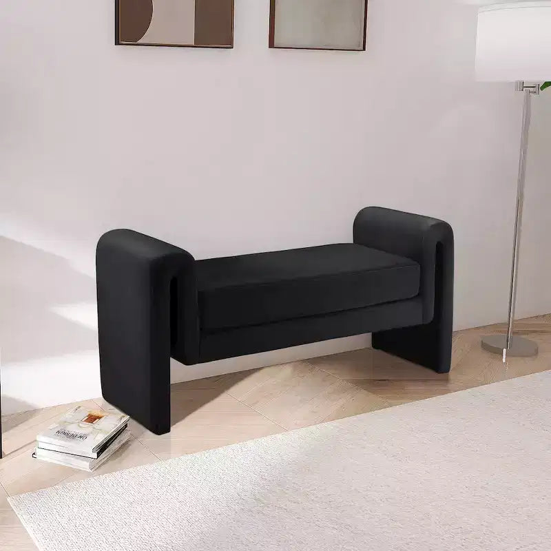 Banc rembourré en bois et tissu bouclé 77,5 po